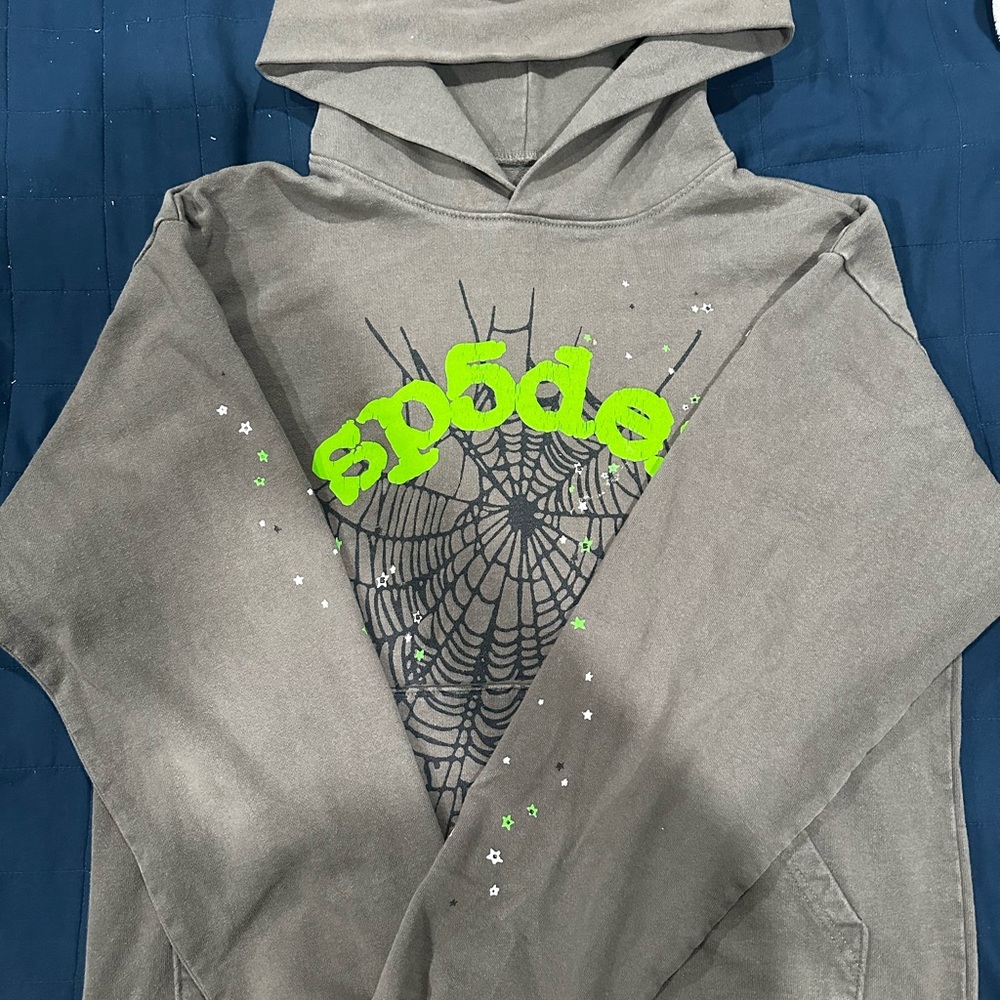 Sp5der Grey Green Hoodie